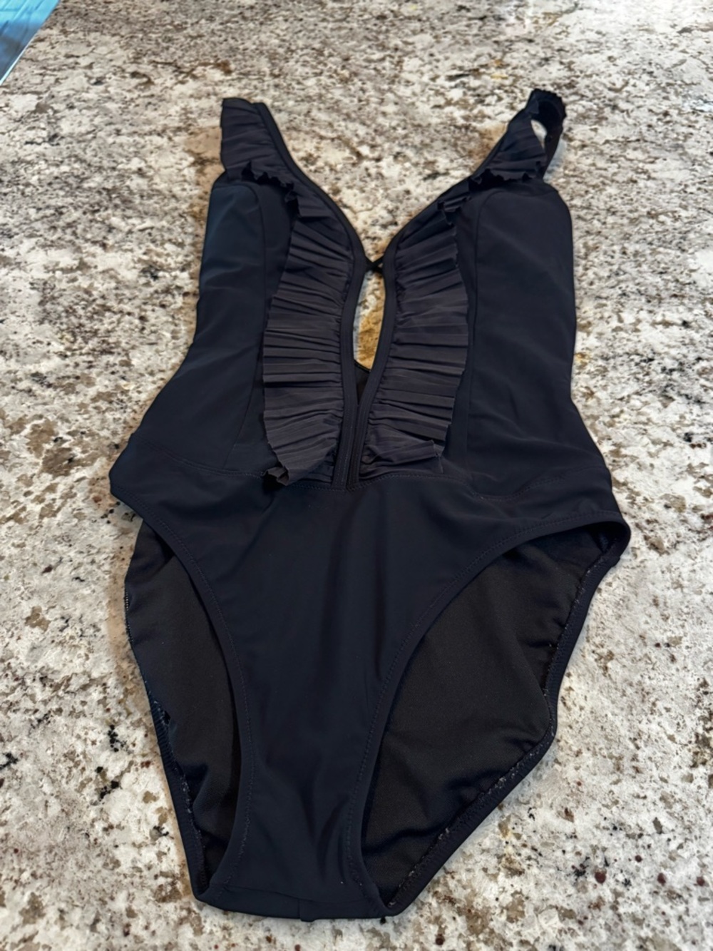 Black Ruffle Deep V One-Piece Swimsuit